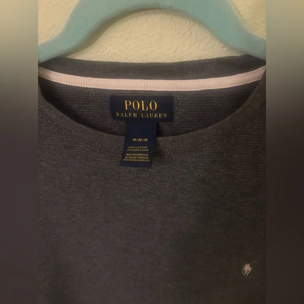 Polo Ralph Lauren Mens Solid Gray Waffle-Knit Crew-Neck Thermal Top Size: Medium